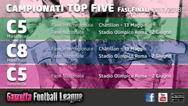 Campionati Top Five, al via le fasi finali e la caccia alla Gazzetta Football League