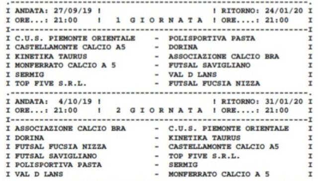 Calcio a 5 piemontese: ecco il calendario di serie C1