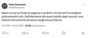 Il tweet di Ravezzani contro Giuntoli