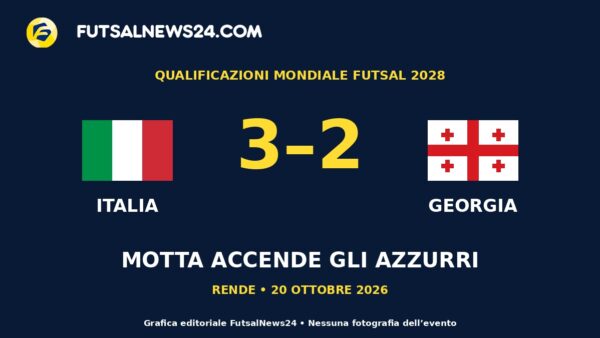 Grafica con le bandiere di Italia e Georgia, il risultato di 3-2 e il titolo Motta accende gli Azzurri.