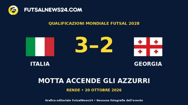 Grafica con le bandiere di Italia e Georgia, il risultato di 3-2 e il titolo Motta accende gli Azzurri.